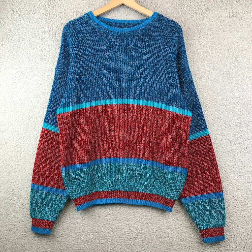 Vintage 90's BRITTANIA Blue Red Striped Knitted‎ Sweater Size L